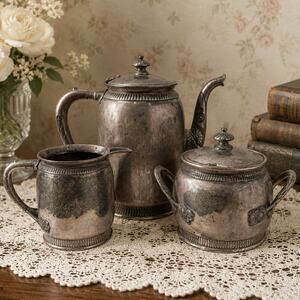 Vintage MFD Reed & Barton Silver Plate Coffee Tea Set 3 Pc Creamer Sugar 3131